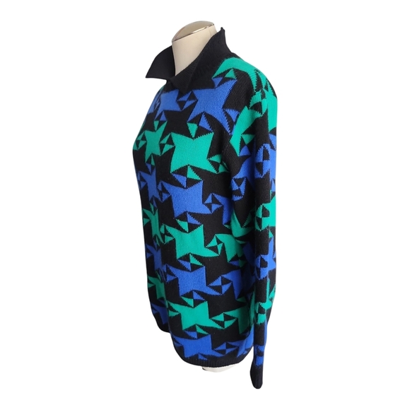 VTG Alfred Dunner Geometric Sweater Size S | Funky Blue Green Pattern Made in US - Picture 6 of 10